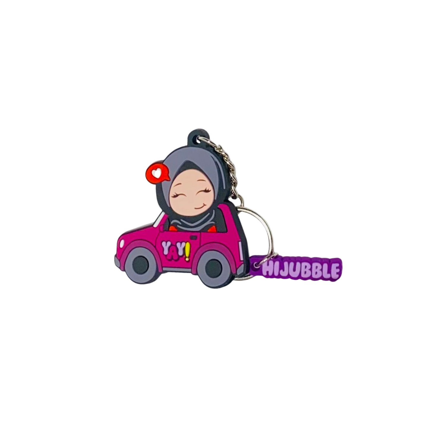 Hijubble Driving Car Keychain - Pink - Cute Hijabi in a Car with Fun Charm
