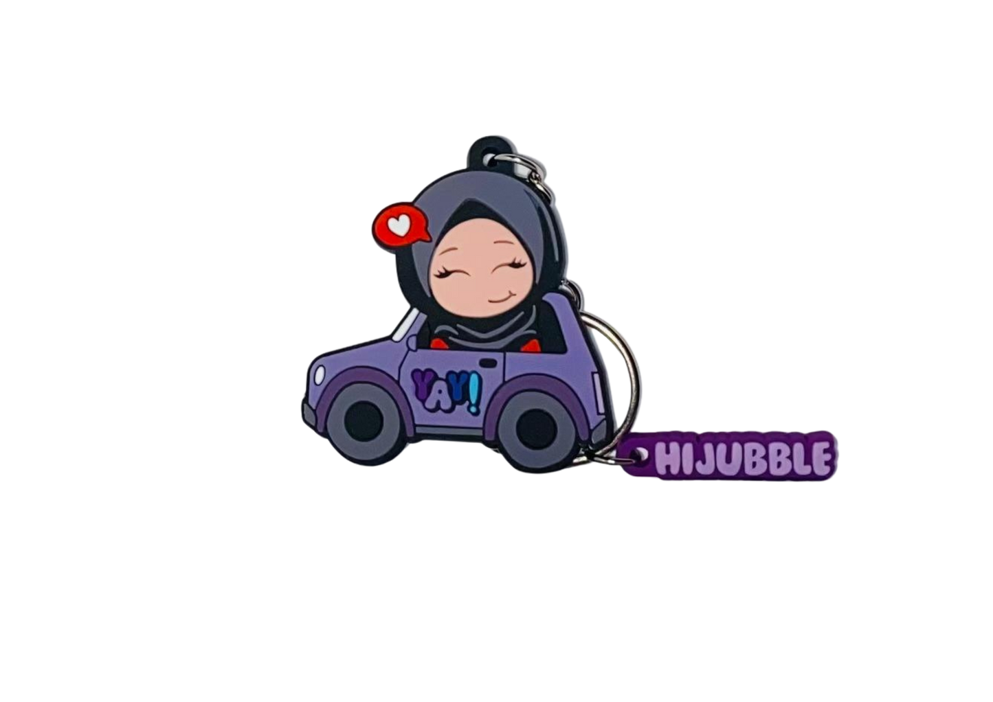 Hijubble Driving Car Keychain - Purple - Cute Hijabi in a Car with Fun Charm